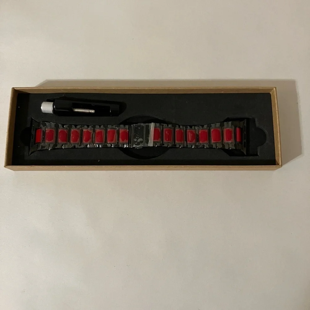 smart watch band replacement 44mm Red And Black Stainless Steel